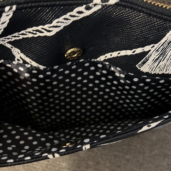 Chicos Blue and white Tassel Large Zip Pouch Makeup/Travel medium size clutch - Picture 3 of 7